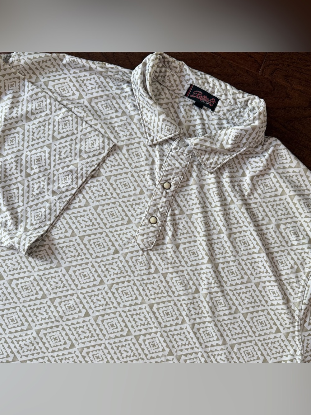 Rafter C Polo Shirt Mens XXL White/Tan Aztec Pearl Snap Short Sleeve Stretch